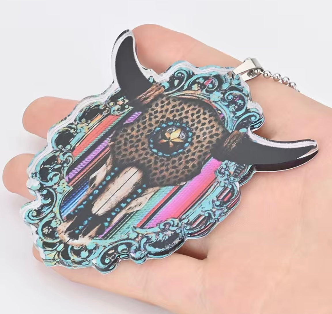 Cow Skull Mirrror Pendant