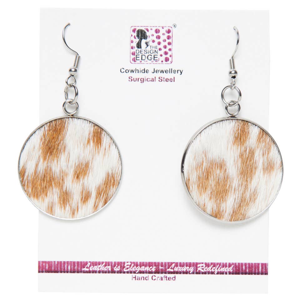 Sudan - Round Drop Hairon Earrings - Cowhide Surgical