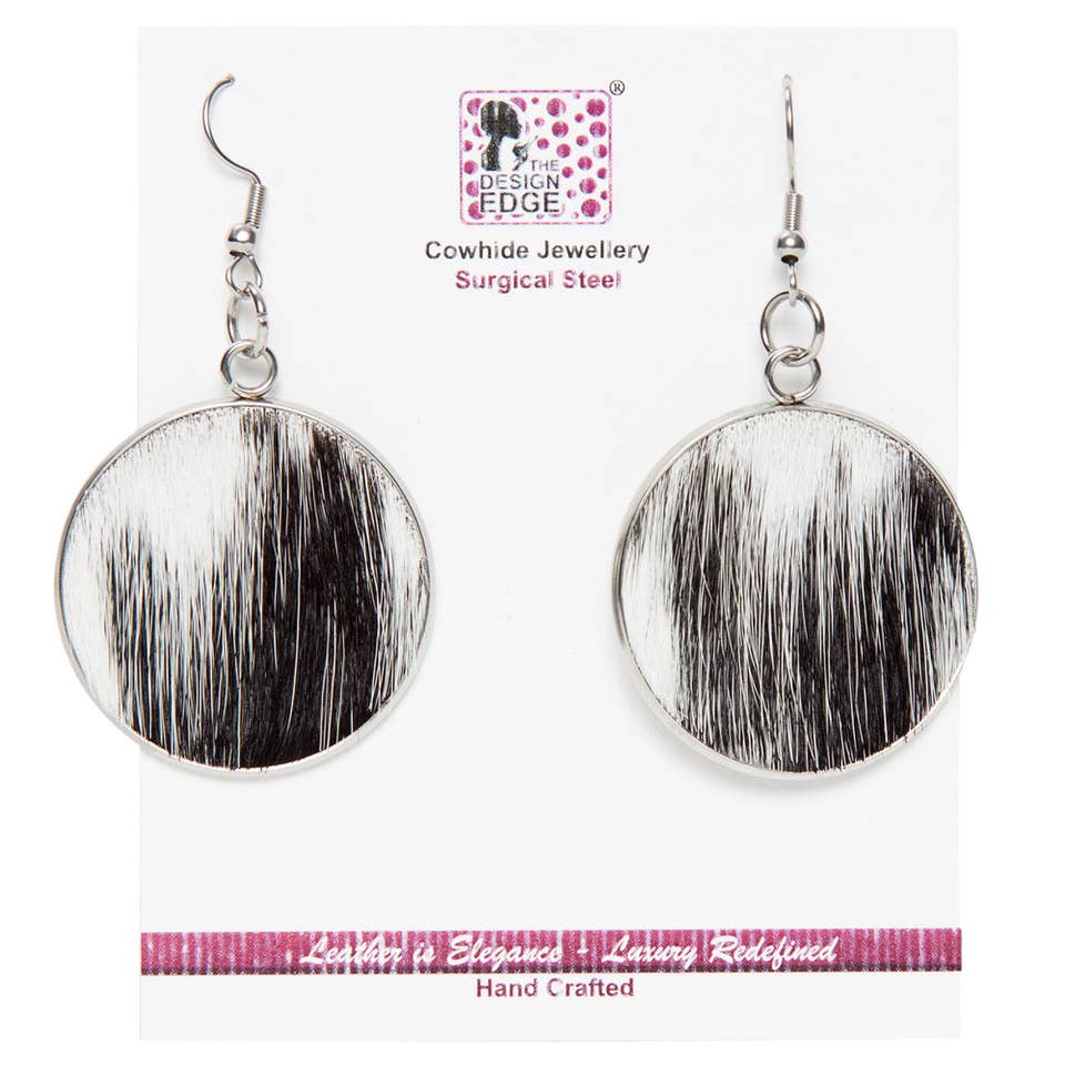 Sudan - Round Drop Hairon Earrings - Cowhide Surgical